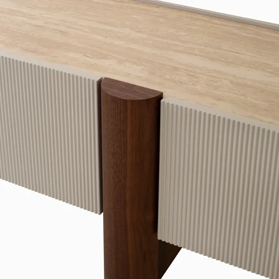 Тумба под ТВ Noras 200х45 см, бежевая керамика, орех