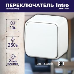 3-103-01 Intro Переключатель, 10А-250В, IP20, ОУ, Polo, белый
