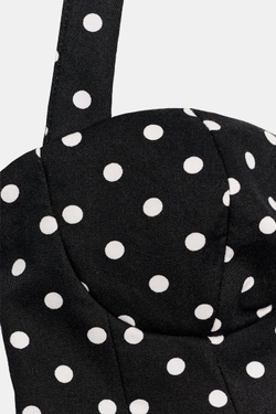 ZARA ТОП С ГОРЛОВИНОЙ ХАЛТЕР И КРУГЛЫМ ВЫРЕЗОМ В ГОРОШЕК, ЧЕРНЫЙ/БЕЛЫЙ