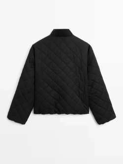 Massimo Dutti Короткий непромокаемый стеганый бомбер, черный