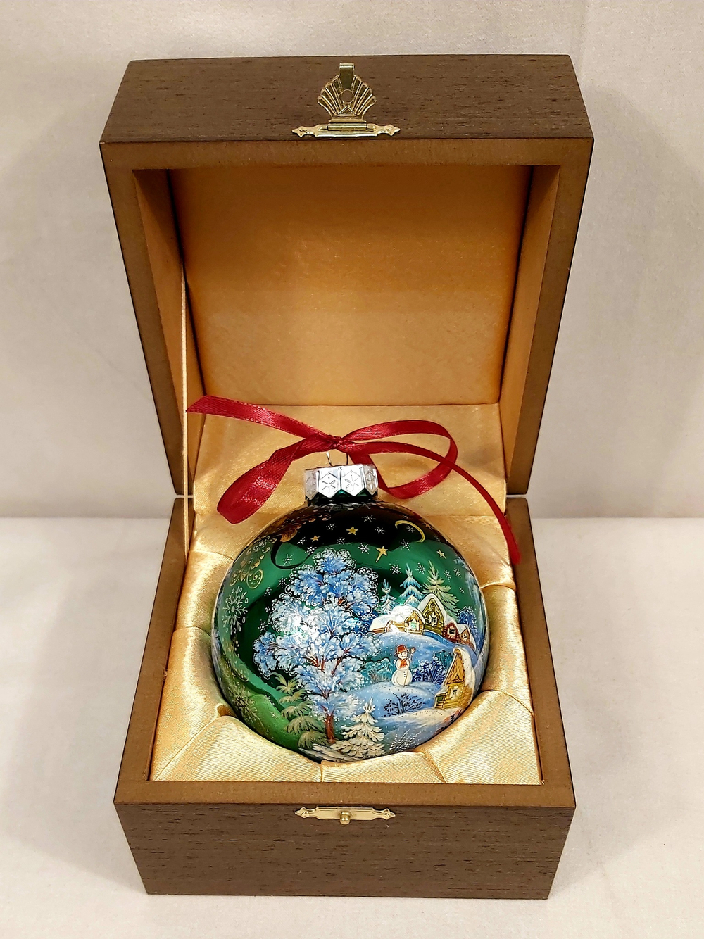 Коллекционный елочный шар с росписью Палех "Ангел" в футляре