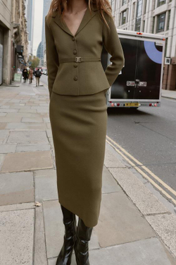 ZARA ТРИКОТАЖНАЯ ЮБКА-МИДИ, ХАКИ