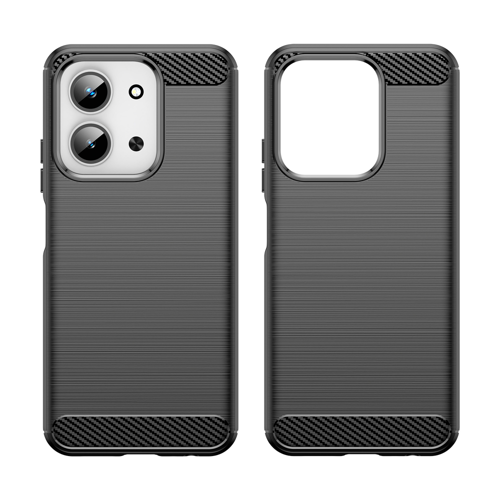 Чехол черного цвета с дизайном под карбон на Xiaomi Redmi 15C 4G, серия Carbon от Caseport