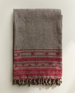 ZARA HOME ЛЬНЯНОЙ ПЛЕД С БАХРОМОЙ, СВЕТЛО-БЕЖЕВЫЙ