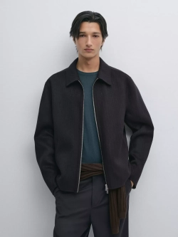 Massimo Dutti Куртка из смесовой шерсти в тонкую полоску, темно-синий