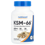 Nutricost, KSM-66, экстракт корня ашваганды, 600 мг, 30 капсул