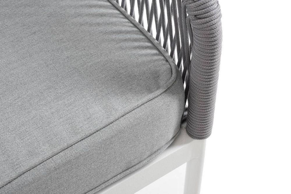 "Канны" левый модуль плетеный из роупа, каркас алюминий белый шагрень, роуп светло-серый круглый, ткань светло-серая