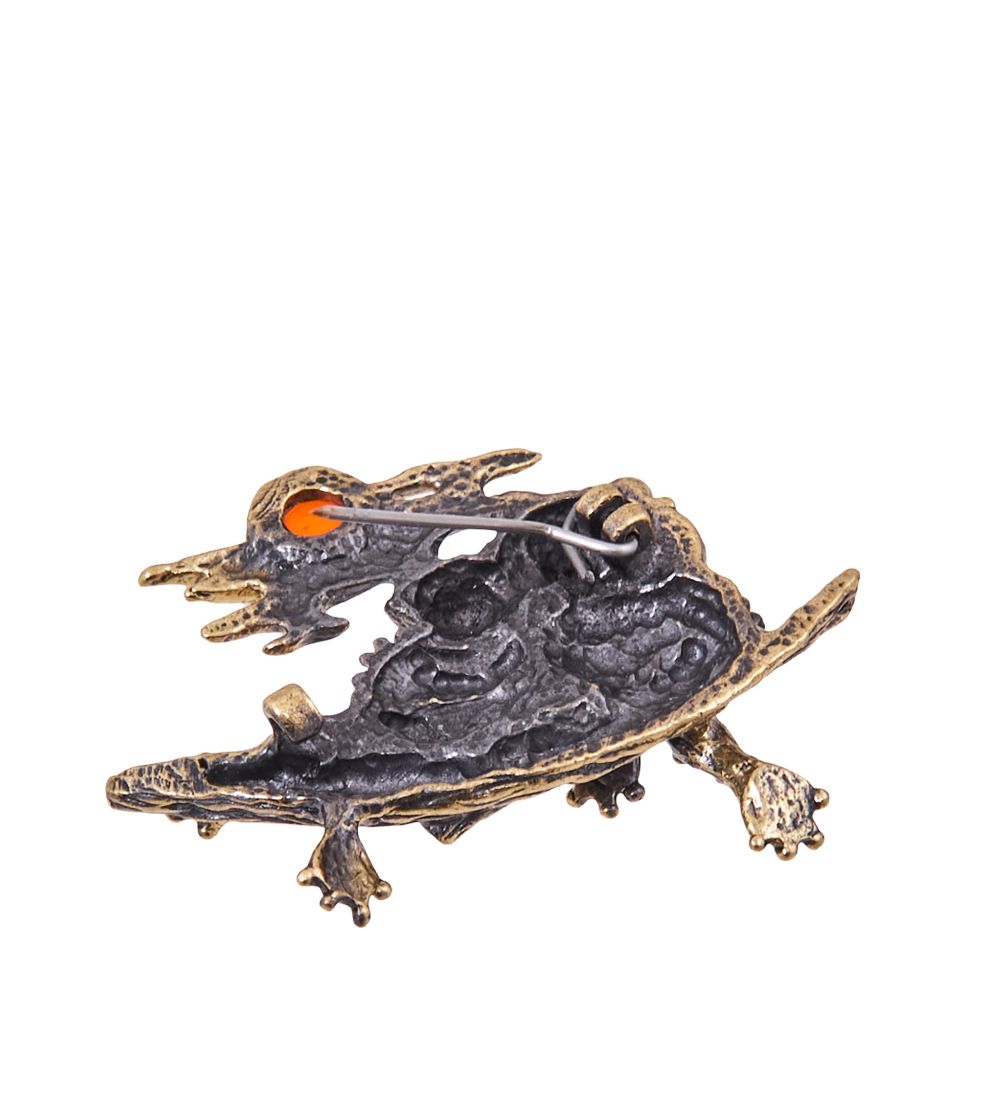 AM-3841 Брошь «Лягушки под Луной» (латунь, янтарь)