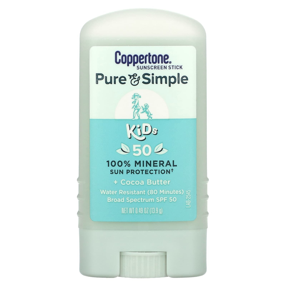 Coppertone, Pure & Simple, Kids, солнцезащитный стик для детей, SPF 50, какао-масло, 13,9 г (0,49 унции)