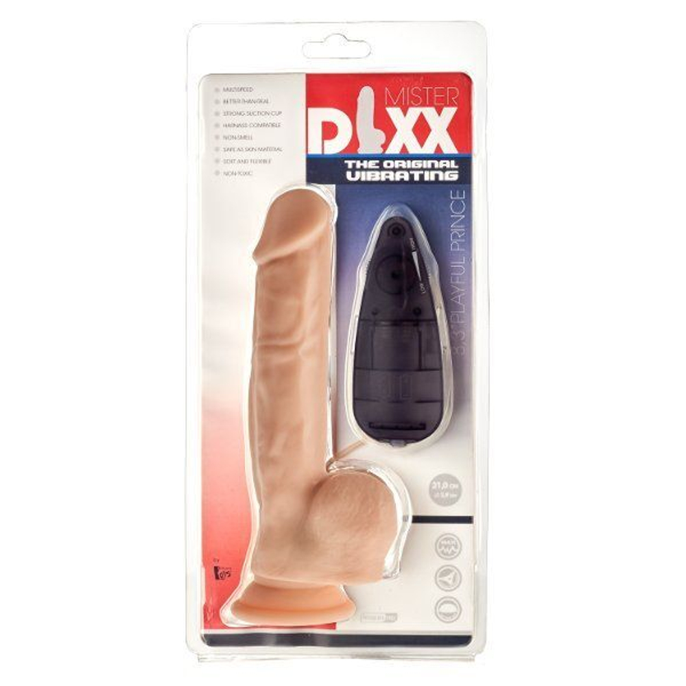 Телесный вибратор-реалистик с проводным пультом Playful Prince - 21 см. (Цвет: телесный)