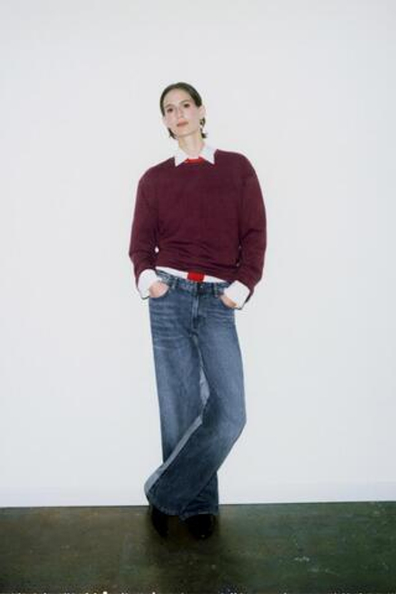 ZARA ФУТБОЛКА ИЗ ХЛОПКА И ЛЬНА В ПОЛОСКУ, ОТТЕНКИ ФИОЛЕТОВОГО