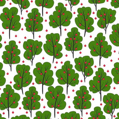 Seamless pattern Set of trees with red apples.