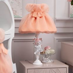 Настольная лампа Орхидея Лира Белый с абажуром Мадлен Пудровый