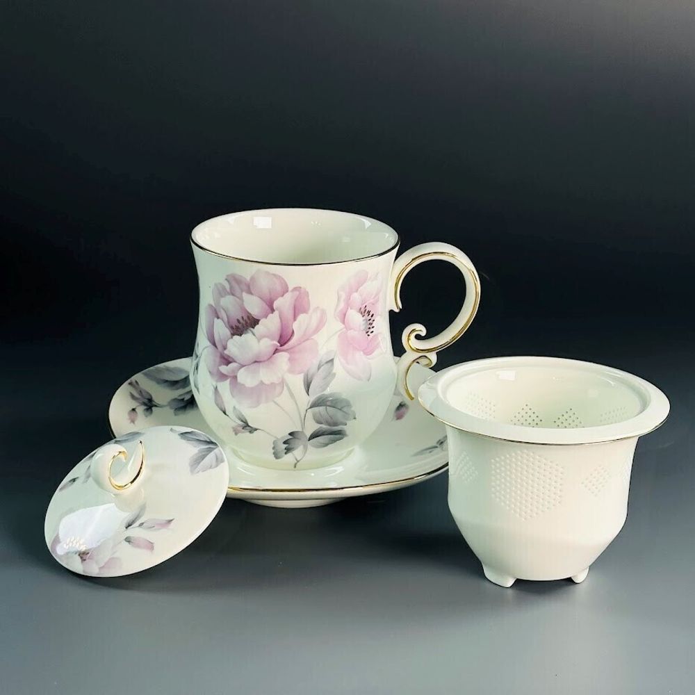 Lenardi 555-123 Заварочная кружка 400 мл с крышкой и блюдцем в под.уп.(х6)Костяной фарфор