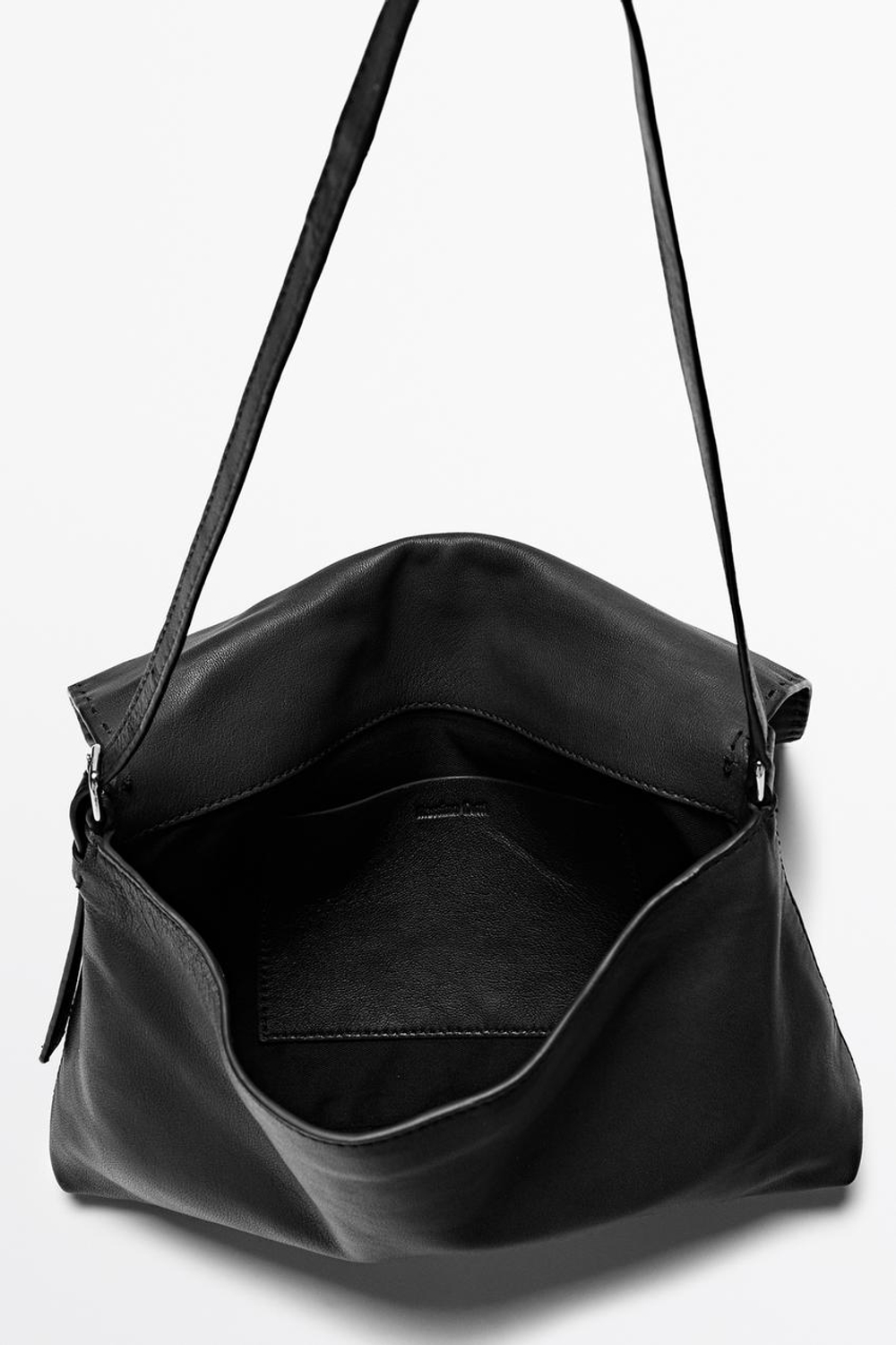 Massimo Dutti Сумка через плечо из кожи наппа с декоративной строчкой, черный