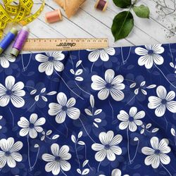 Ткань премиум бифлекс белые цветы на синем