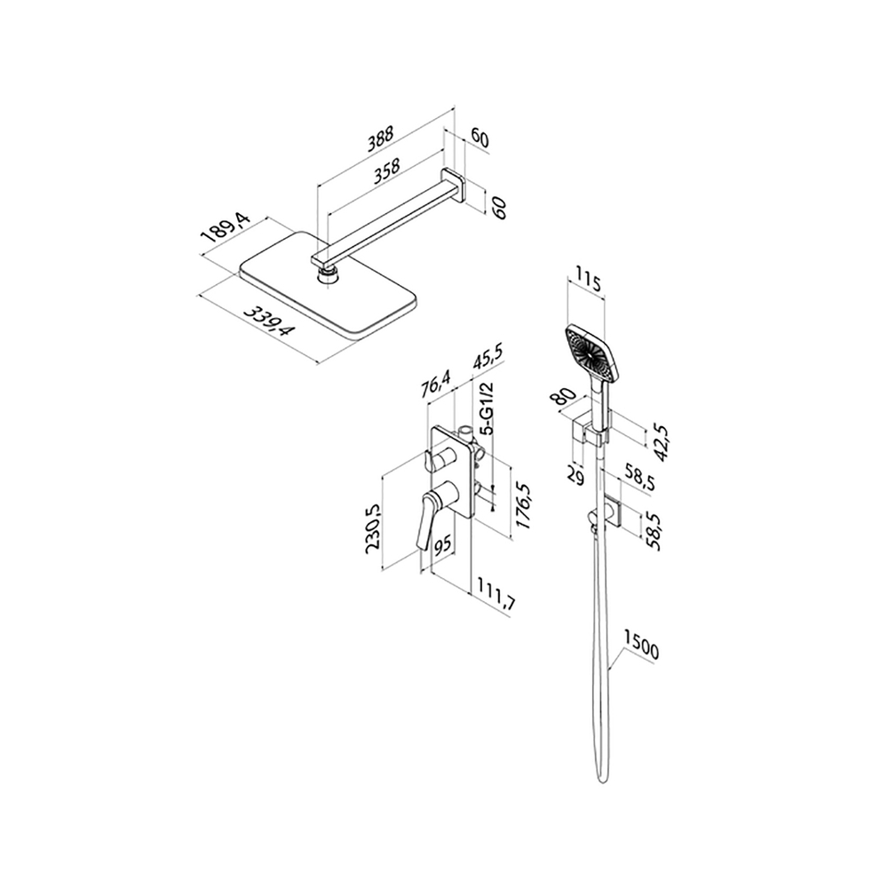 Душевая система 35к IDDIS PARGM02i67 "Parker" лейка "Тропический душ" встраиваемая ГРАФИТ матовый