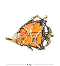 AM-1862 Брошь «Рыбка Дори» (латунь, янтарь)