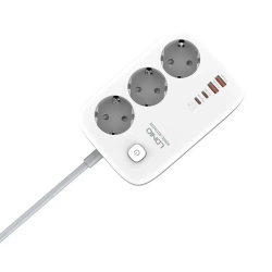 LDNIO удлинитель сетевой фильтр SE3436 2 метра 4 USB GaN 65W белый, тройник разветвитель с заземлением и выключателем