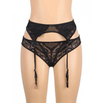 Трусики и пояс для чулок с ремешками Sexy черные Exquisite Lace (3XL-4XL)