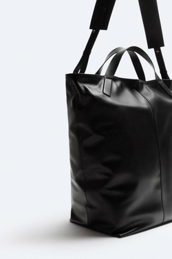 ZARA КОЖАНАЯ СУМКА-ТОУТ, ЧЕРНЫЙ