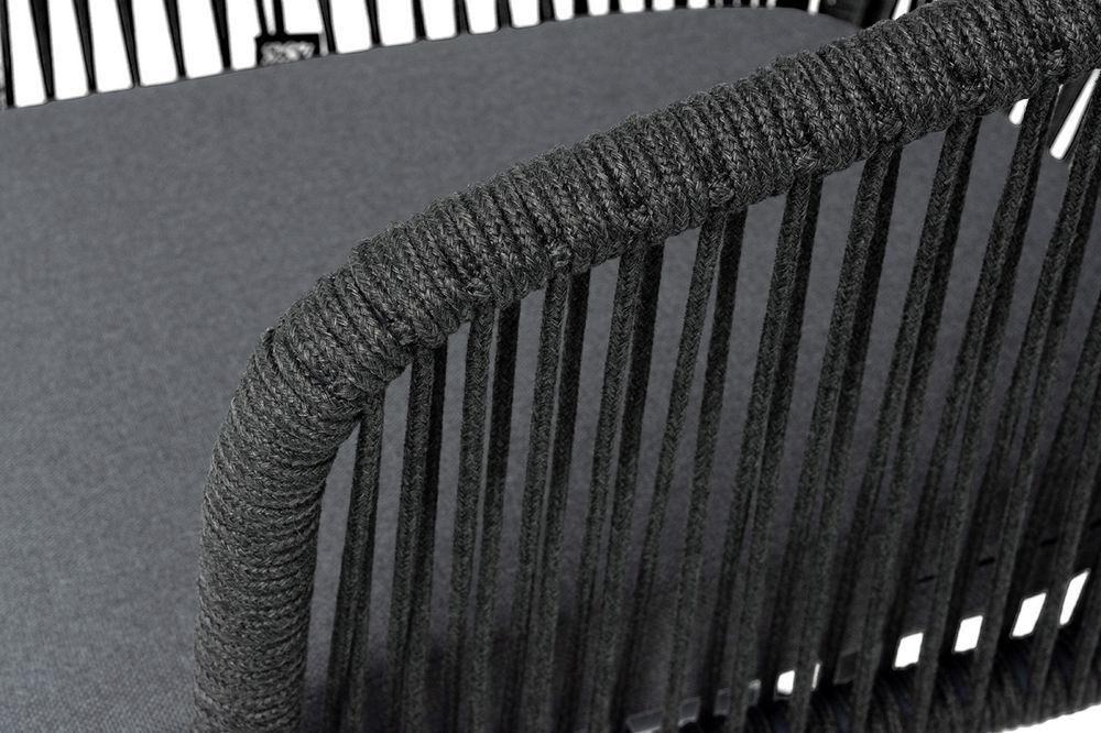 "Марсель" стул барный плетеный из роупа, каркас из стали темно-серый (RAL7024) муар, роуп темно-серый круглый, ткань темно-серая 027 NEW