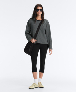 Oysho Футболка Relaxed Fit с длинными рукавами из смесового хлопка в полоску, черный