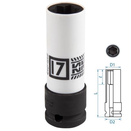 Цена на KING TONY (9BW4501) Головка для секретных болтов MB ударная 1/2", 17 мм