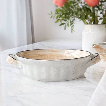 Блюдо с ручками Latte 1,5 л, 22 см, ручная работа, фарфор