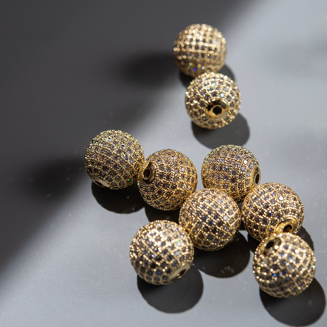 Бусина с прозрачными фианитами, 13,5мм, позолота