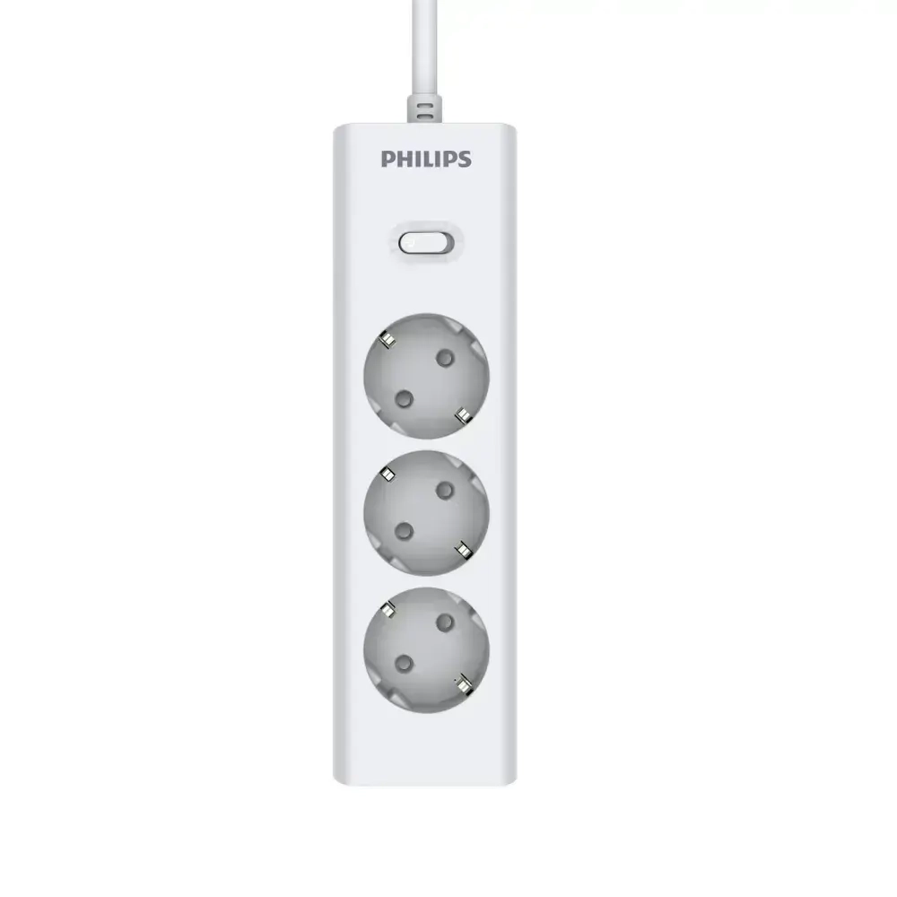 Сетевой фильтр удлинитель Philips CHP2135WB/51 с тремя стандартными розетками EU, с заземлением и защитой от перегрузок, 3 м, белый
