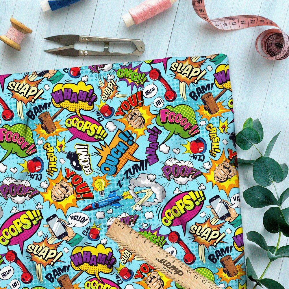 Ткань мембрана небольшие звуки из комиксов на голубом фоне