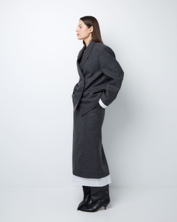 Юбка из тонкой шерсти с подъюбником из хлопка елочка серый/белый