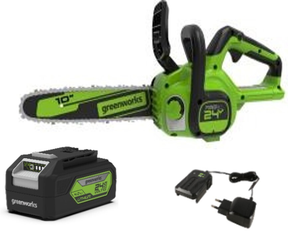 Цепная пила аккумуляторная Greenworks Арт. 2007707UB, 24V, 25см, c 1хАКБ 4Ач и ЗУ