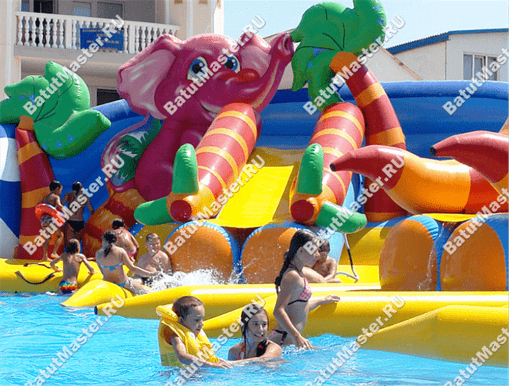 Надувной наземный аквапарк «Аквасфера» с бассейном, 20x18.5x7 м.
