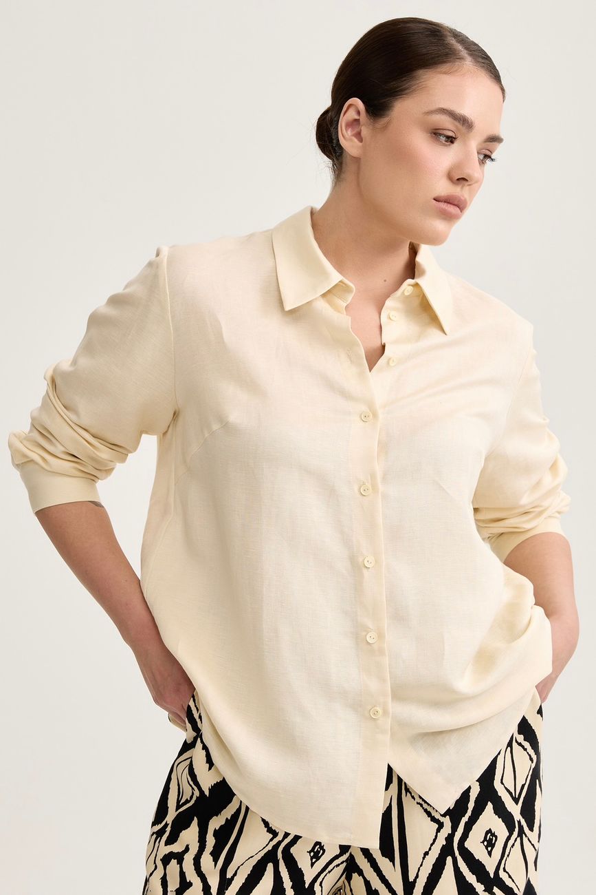 Рубашка с длинным рукавом изо льна, сливочный