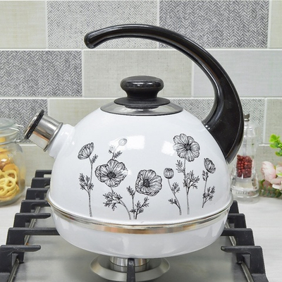 Чайник 3,5л со свистком, консольная ручка, белый "Черная космея"