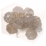 Гирлянда для дома 2м 10 ламп LED с насадками ШАР ПЛЕТЕНЫЙ БЕЛЫЙ d-5 см, прозрач.провод, IP-20 Теплый белый на батарейках 2АА