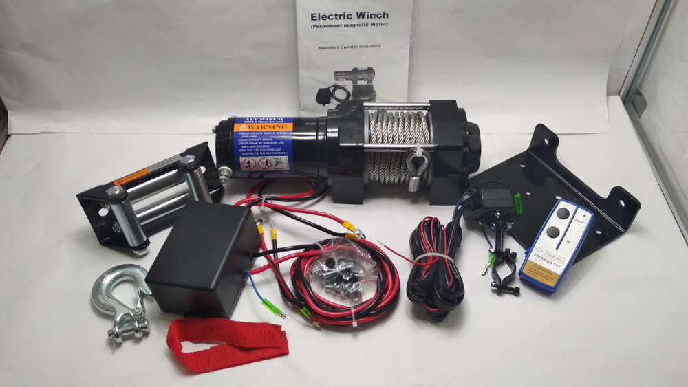 4000 Lbs + ПУ НА РУЛЬ (Сталь) / Лебедка 4000lbs (сталь) с пультом на руль, 12V ATV Electric Winch 4000lbs / 1814 кг со стальным тросом(9.3кг, 37х32х17см)