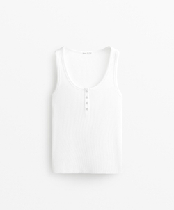 Oysho Топ без рукавов из хлопка и модала, белый
