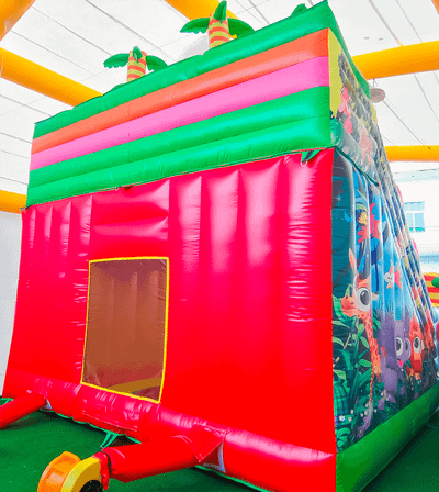 Детский надувной батут-горка "Слоник в джунглях" с прямым скатом 7*5*6 м