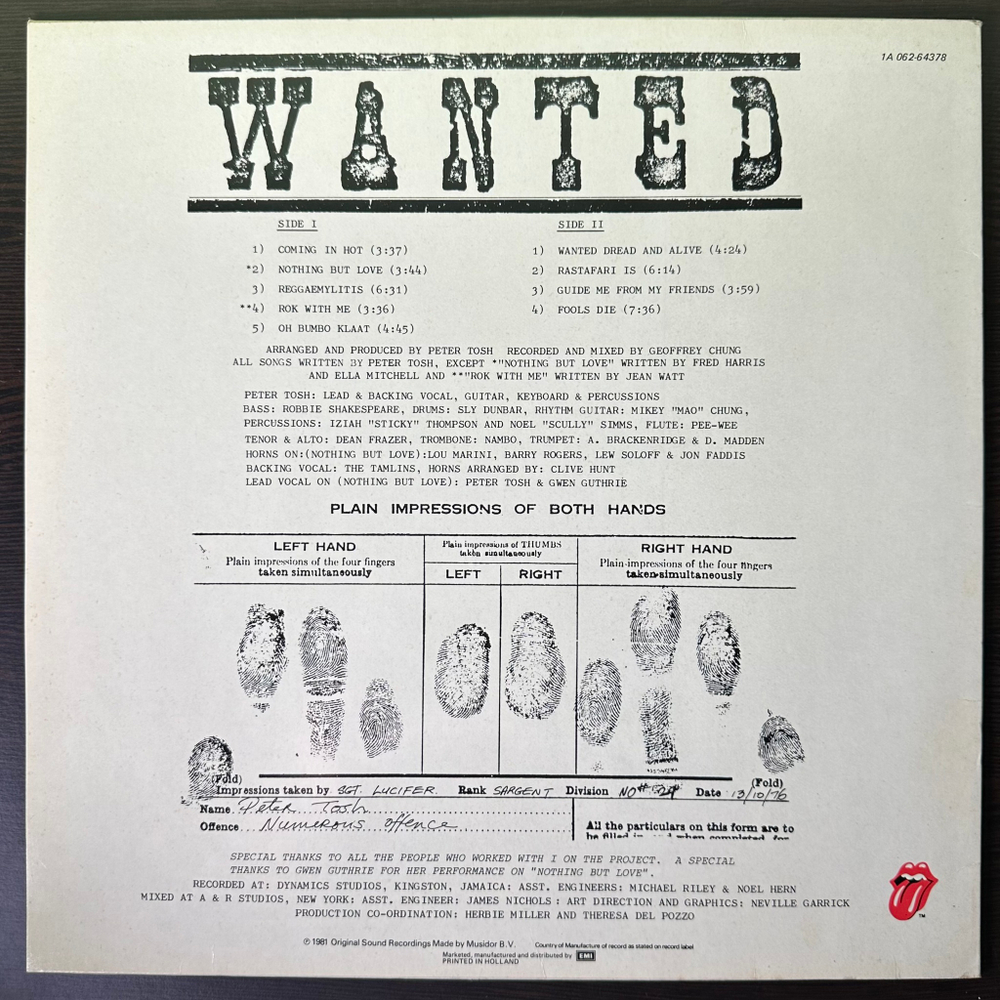 Peter Tosh ‎– Wanted Dread & Alive (Голландия 1981г.)
