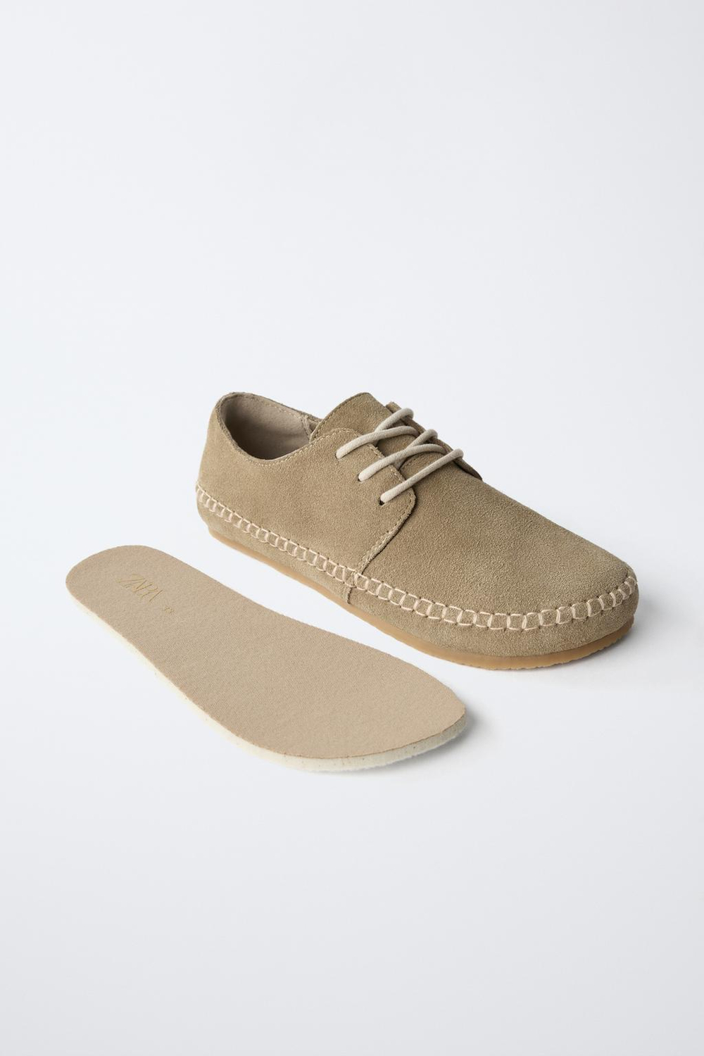 ZARA КОЖАНЫЕ ТУФЛИ BAREFOOT, ПЕСОЧНО-КОРИЧНЕВЫЙ