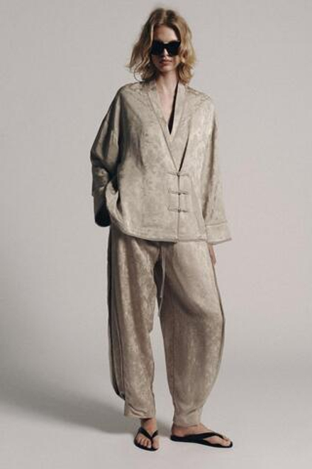ZARA ЖАККАРДОВЫЕ БРЮКИ — ZW COLLECTION, КАМЕННО-СЕРЫЙ