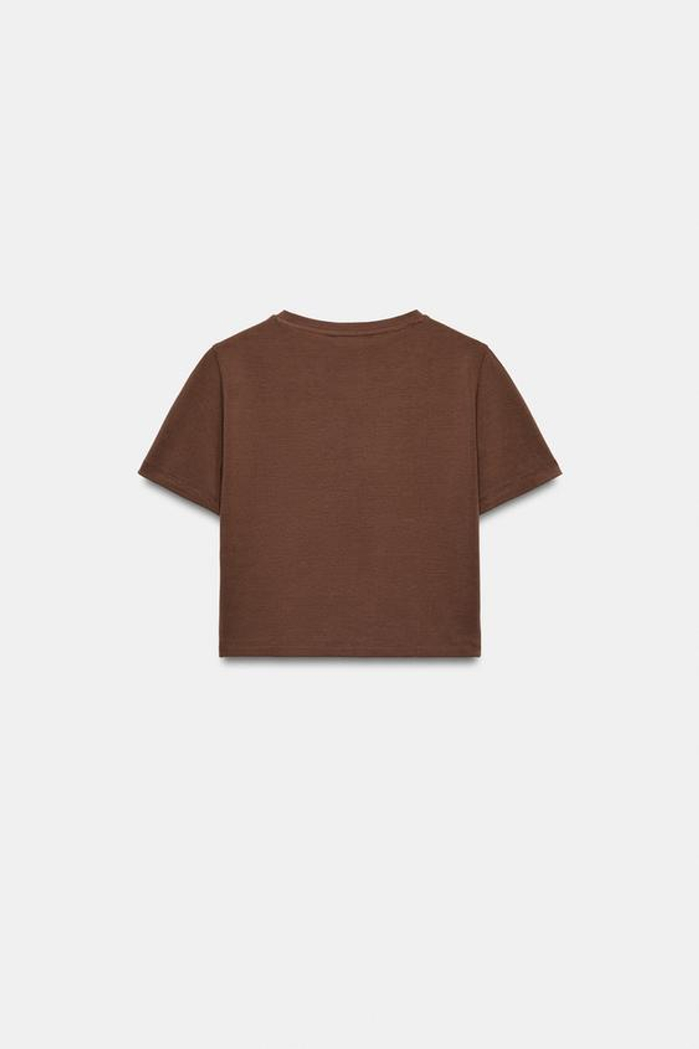 ZARA УКОРОЧЕННАЯ ФУТБОЛКА ИЗ ЭЛАСТИЧНОЙ ТКАНИ, СВЕТЛО-КОРИЧНЕВЫЙ