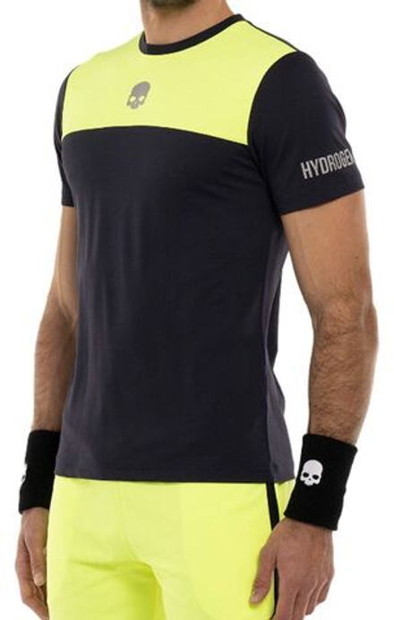 Мужская теннисная футболка Hydrogen Block Color Tech T-Shirt - blue navy/fluo yellow