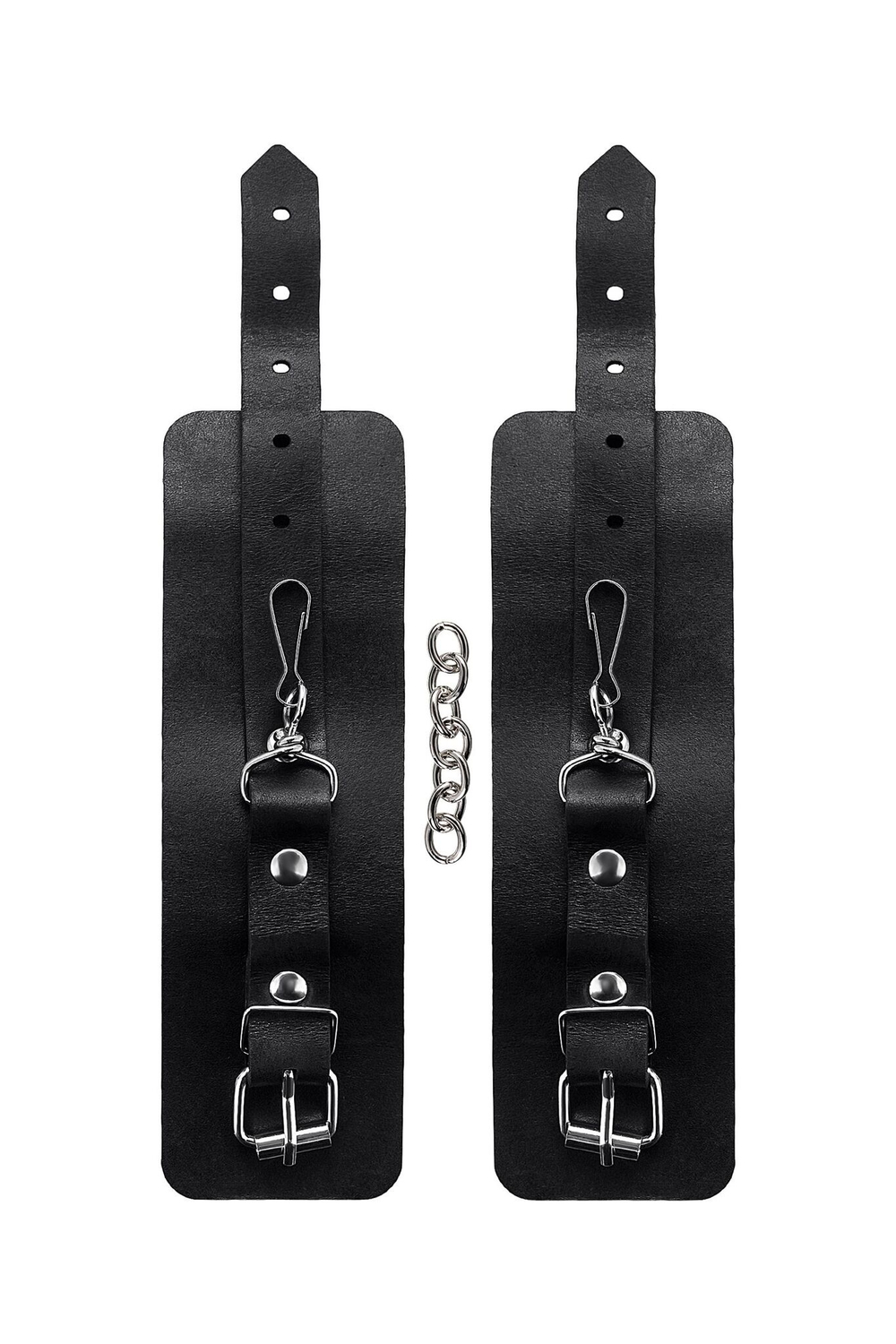 Черные однослойные наручники из натуральной кожи с цепочкой (Цвет: черный)