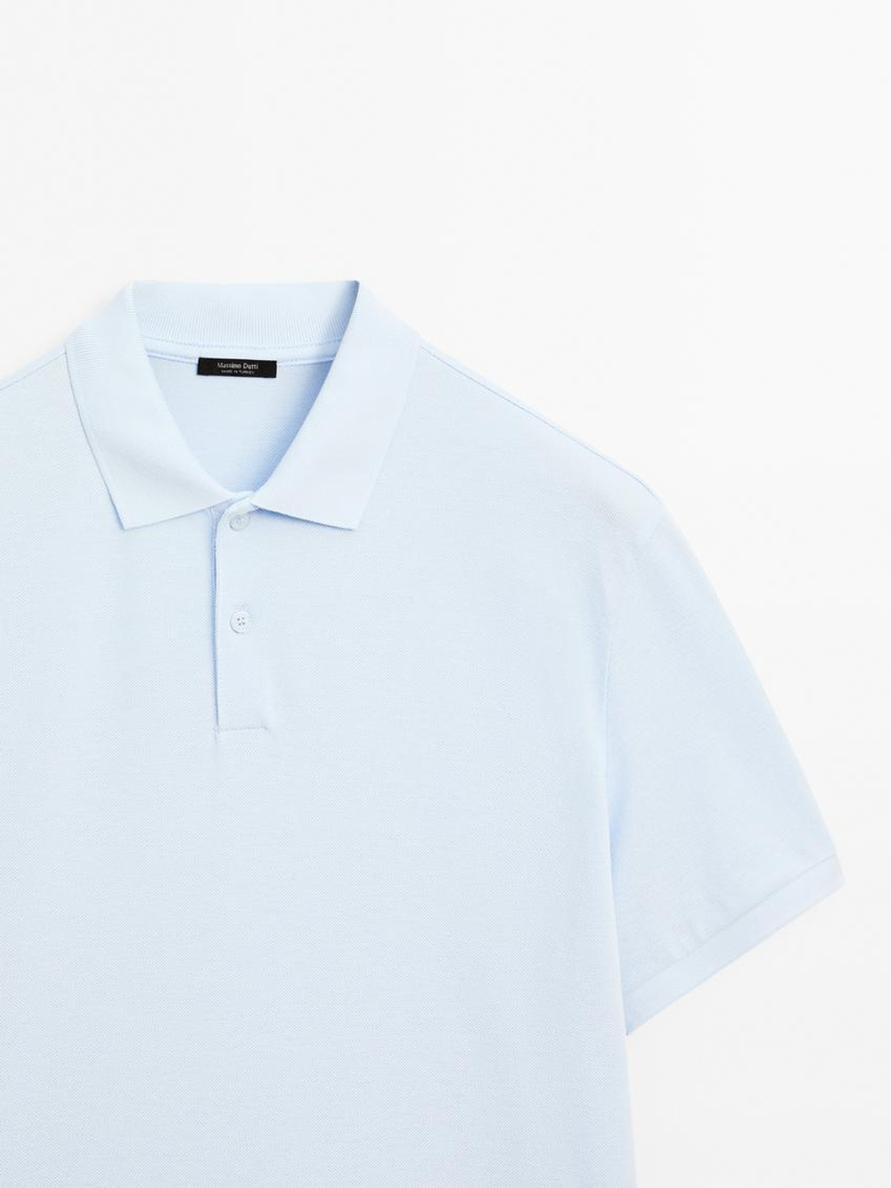 Massimo Dutti Футболка-поло из хлопка, светло-голубой