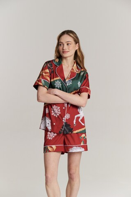 Шелковая блуза с кантом - новогодние лошади