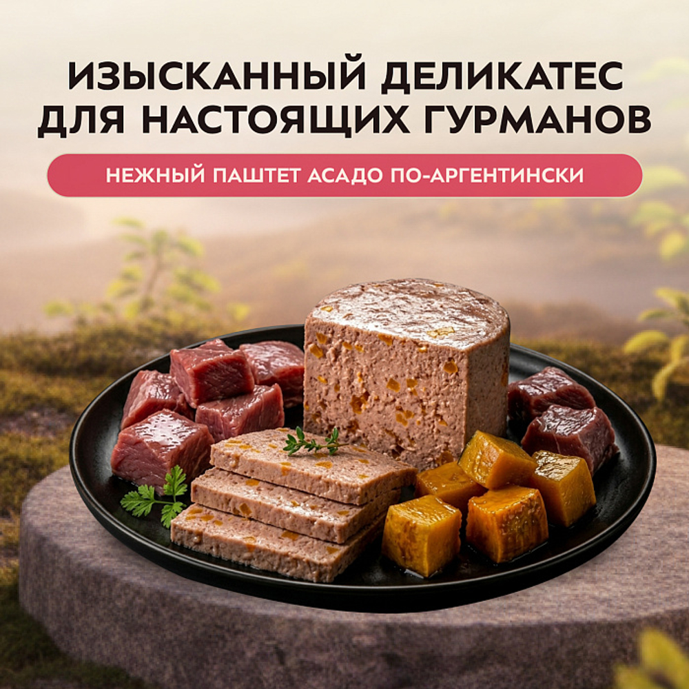 Влажный корм консервы для щенков всех пород Деликатес "Асадо по-аргентински" паштет из телятины с тыквой Мнямс 0,2кг 12 шт